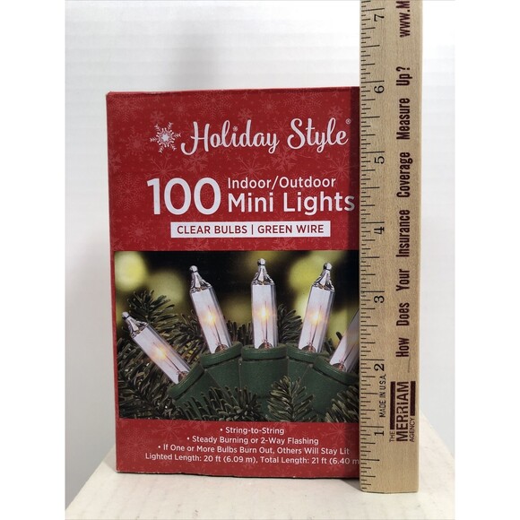 Christmas Lights 100 Mini Clear Bulbs Green Cord Indoor/Outdoor by Holiday Style - Picture 3 of 8